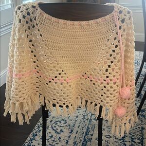 Elegant Cream and Pink Crochet Wrap